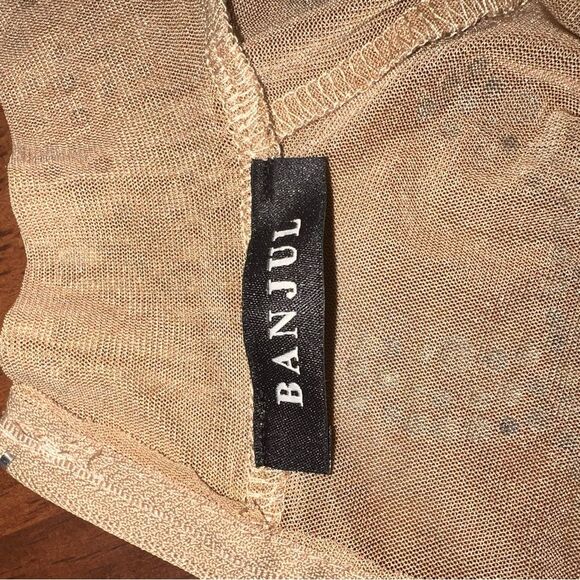 Banjul Tan Nude Mesh Rhinestone Studded Bodysuit Stretch Sheer Clubwear Sz S - Picture 5 of 7